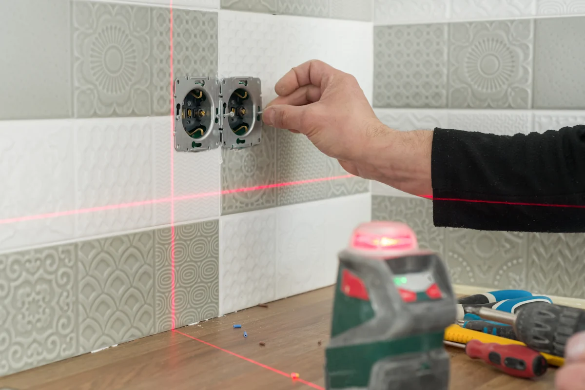 Une personne qui utilise un niveau laser pour poser carrelage